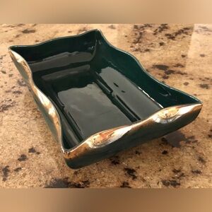 Vintage Mid Century Modern Green & Gold Glaze Ceramic Planter